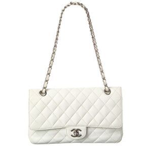 Chanel White Caviar Leather Classic Double Flap Shw Medium (Authentic